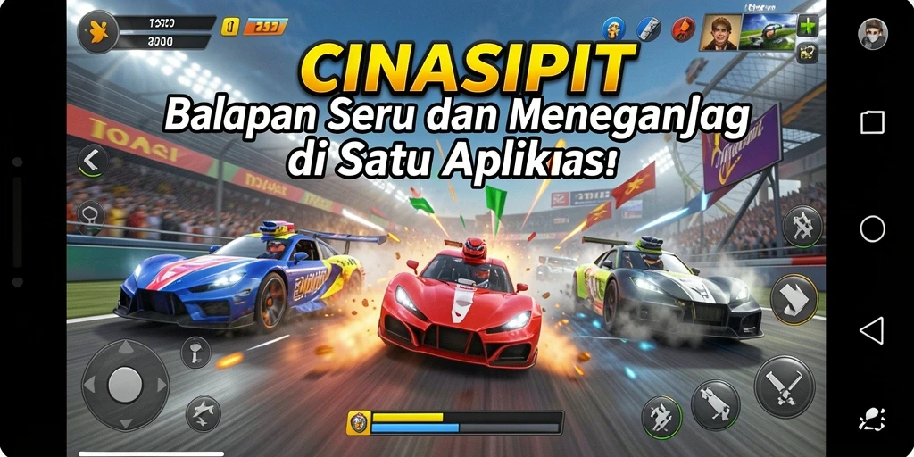 Screenshot gameplay CINASIPIT menampilkan balapan yang seru dan mendebarkan.