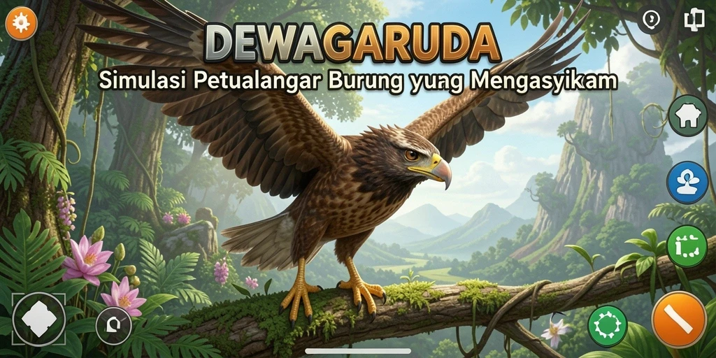 Screenshot gameplay DEWAGARUDA yang menunjukkan interaksi dengan burung.