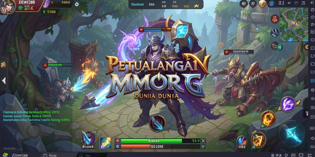 Tangkapan layar utama DEWI288 menampilkan aksi pertempuran yang mendebarkan di dunia MMORPG.