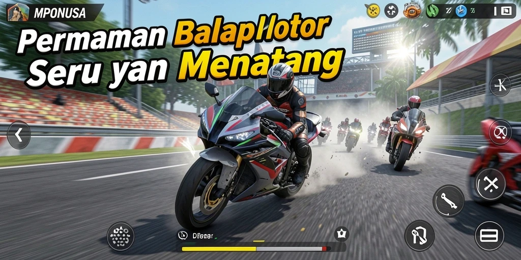 Gameplay menegangkan di lintasan balap motor yang seru.