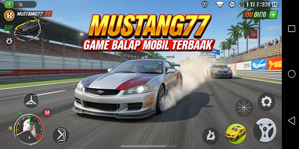 Tampilan action balapan mobil di MUSTANG77 yang seru dan mendebarkan.