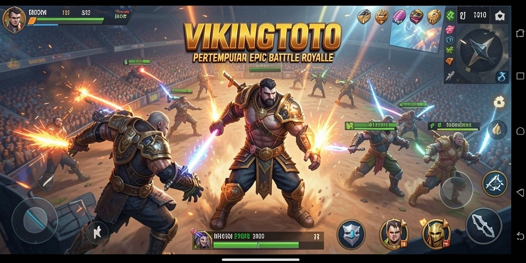 Tangkapan layar utama VIKINGTOTO menunjukkan pertempuran intens di arena Battle Royale.